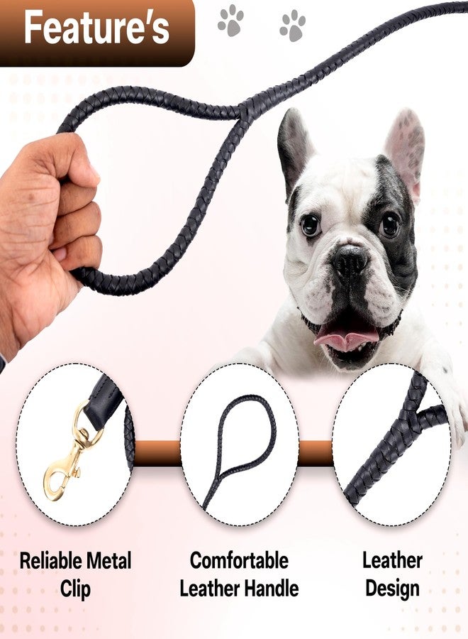 ADIL'S Adil’S Braided Rolled Drum Dyed Leather Dog Leash with 360 Degree Rotating Clasp 5 FT Long, Non-Slip Grip Handle, Suitable for Large & Medium Dogs, Black - Image 3
